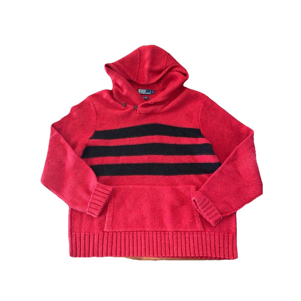 Vintage Polo Ralph Lauren Collar Hood Wool Cotton Sweater Sz L